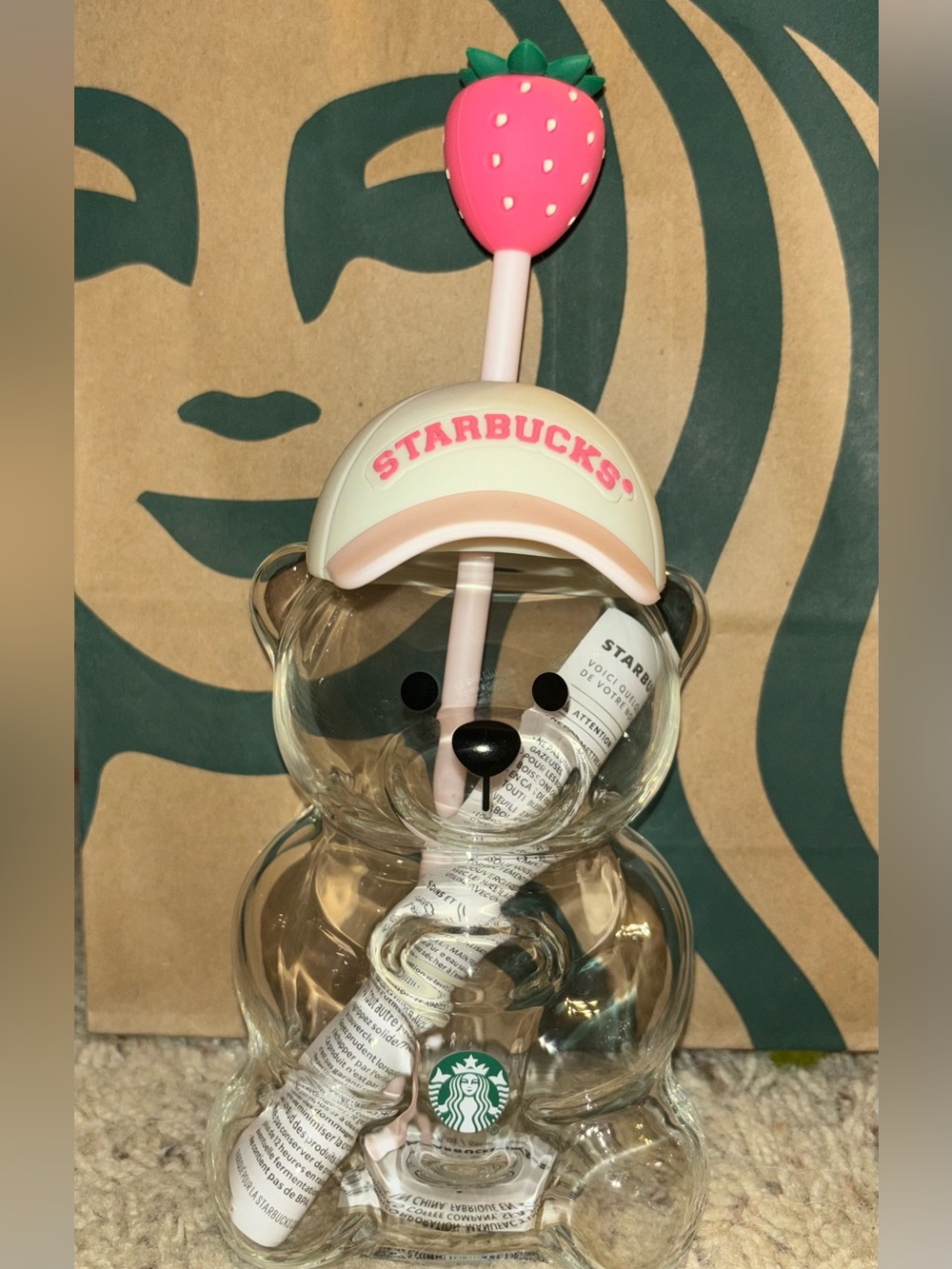 starbucks pink bearista glass cup